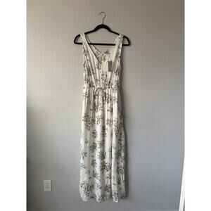 NWT Lucky Brand Floral Lined Maxi Dress Off-White V-Neck pocket SP Indie Cottage